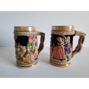 Vintage Japan Beer Steins (Set of 2) – Hand-Painted Relief Scenes
